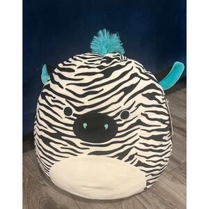Squishmallows Winston Zebra Plush Stuffed Animal Teal Mane Tail 12 Inch